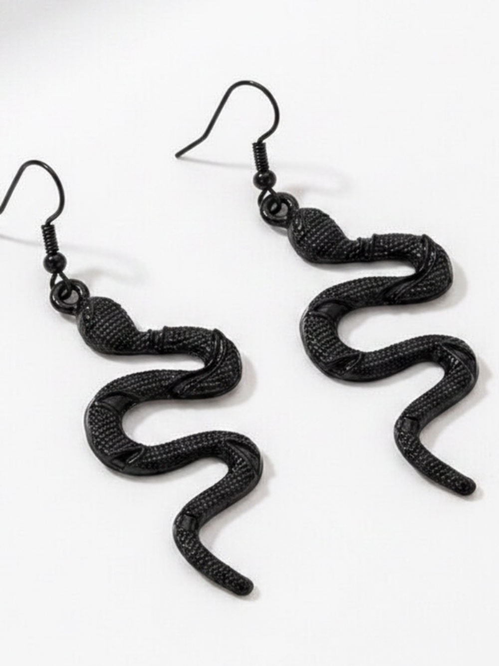 Womens Black Snake Metal Dangle Earrings